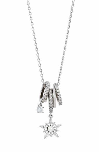 Imitation Pearl and Pav Star Charm Necklace