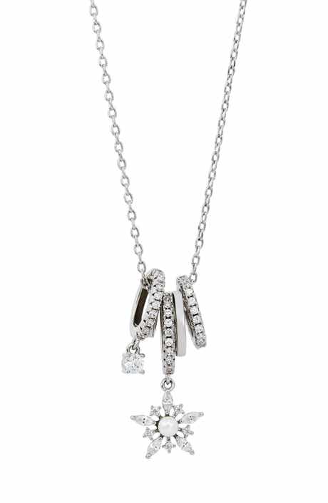 Imitation Pearl and Pav Star Charm Necklace