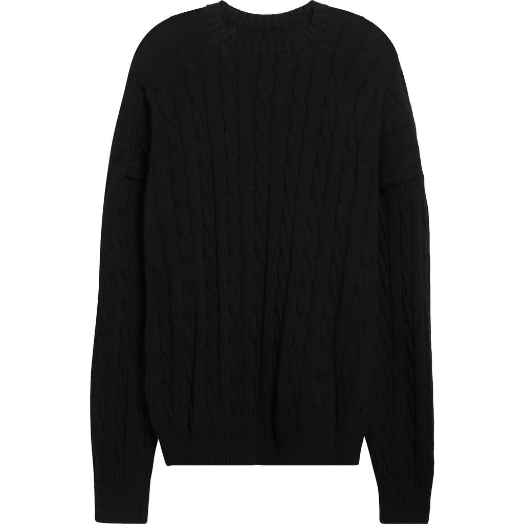 Balenciaga Cable Knit Logo Crew Neck Sweater In Black