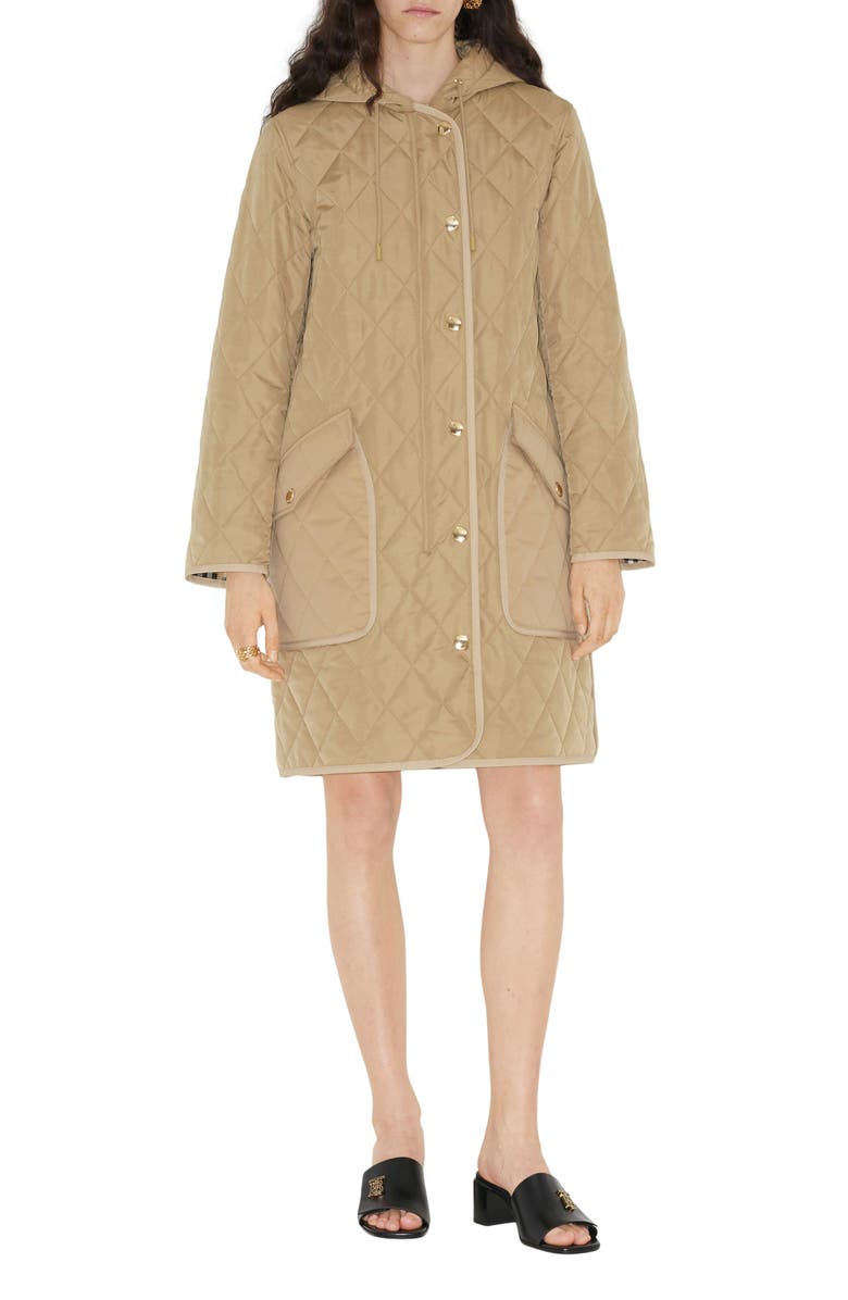 Burberry Roxby Quilted Hooded Long Jacket, Main, color,