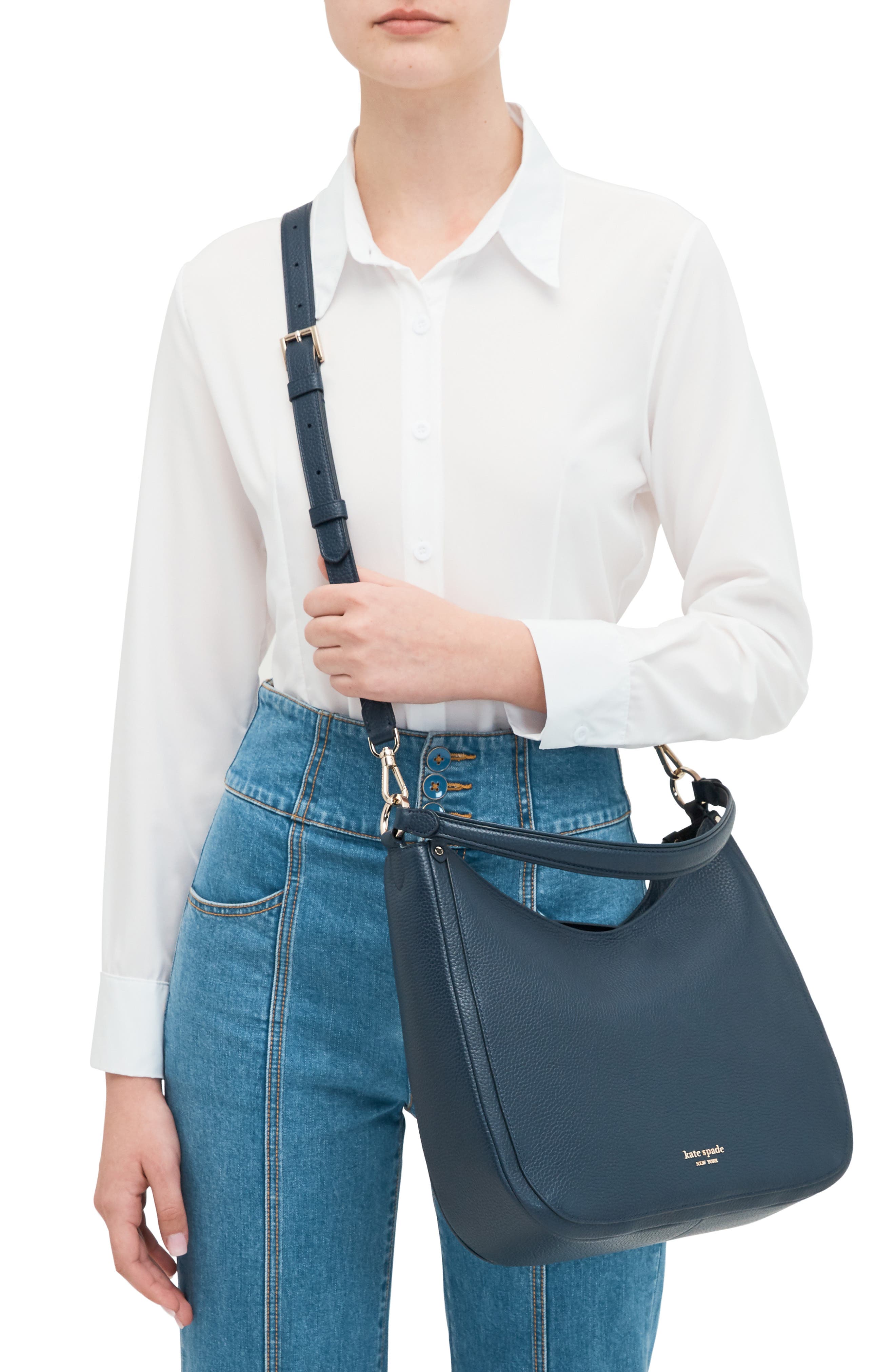 roulette large leather hobo bag, Alternate, color, BLAZER BLUE