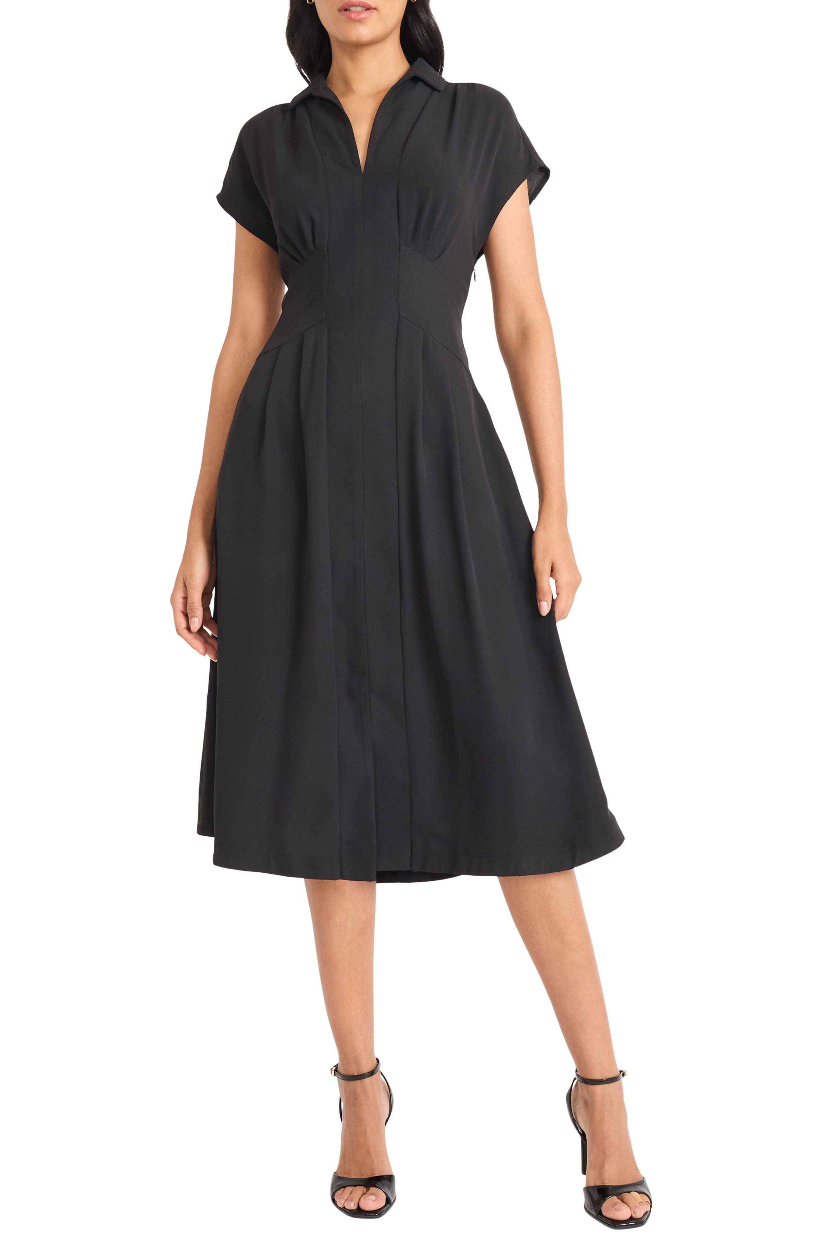 Maggy London Cap Sleeve Pleated Waist Fit & Flare Midi Dress
