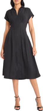 Maggy London Cap Sleeve Pleated Waist Fit & Flare Midi Dress