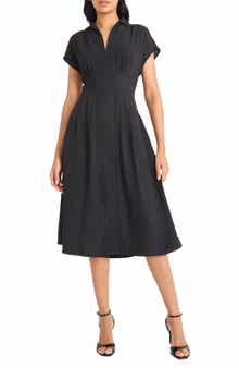Maggy London Cap Sleeve Pleated Waist Fit & Flare Midi Dress