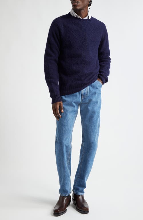 Drake's Brushed Shetland Lambswool Crewneck Sweater In 250 Navy