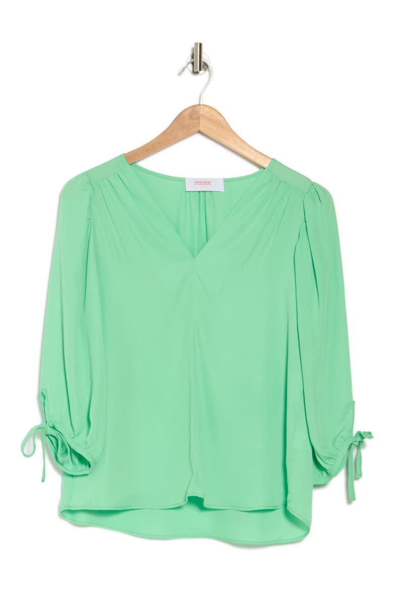 V-Neck Tie Sleeve Top, Alternate, color, TEA GREEN
