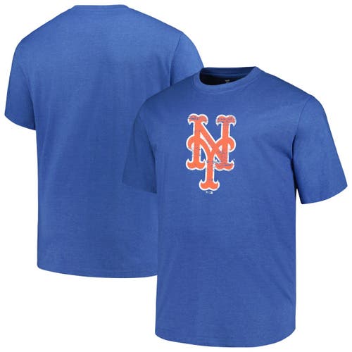 Profile Heather Royal New York Mets Big & Tall Weathered Logo T-shirt In Heather Royal