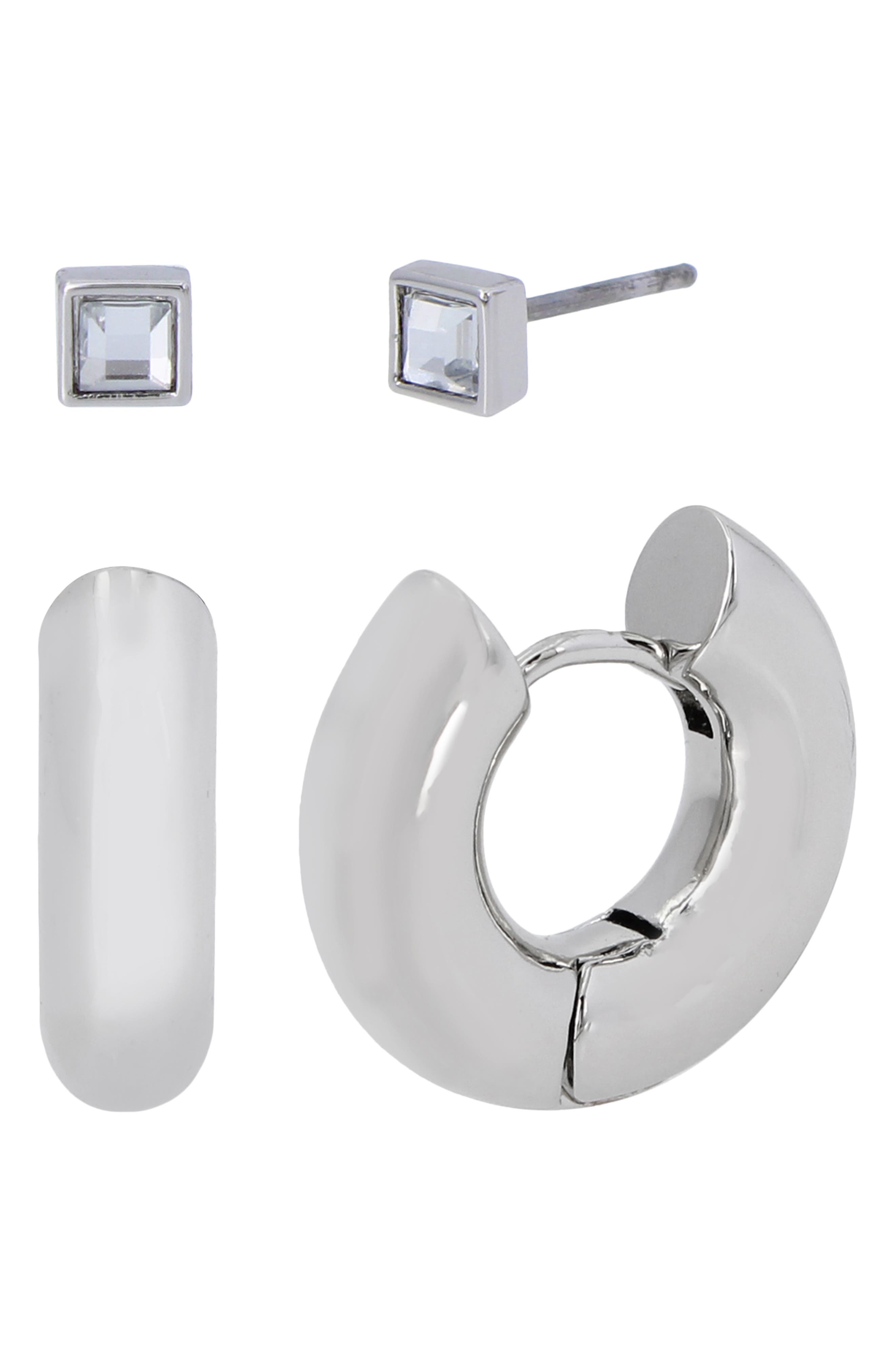 AllSaints Set of 2 Square Studs & Huggie Hoop Earrings (Women) | Nordstrom