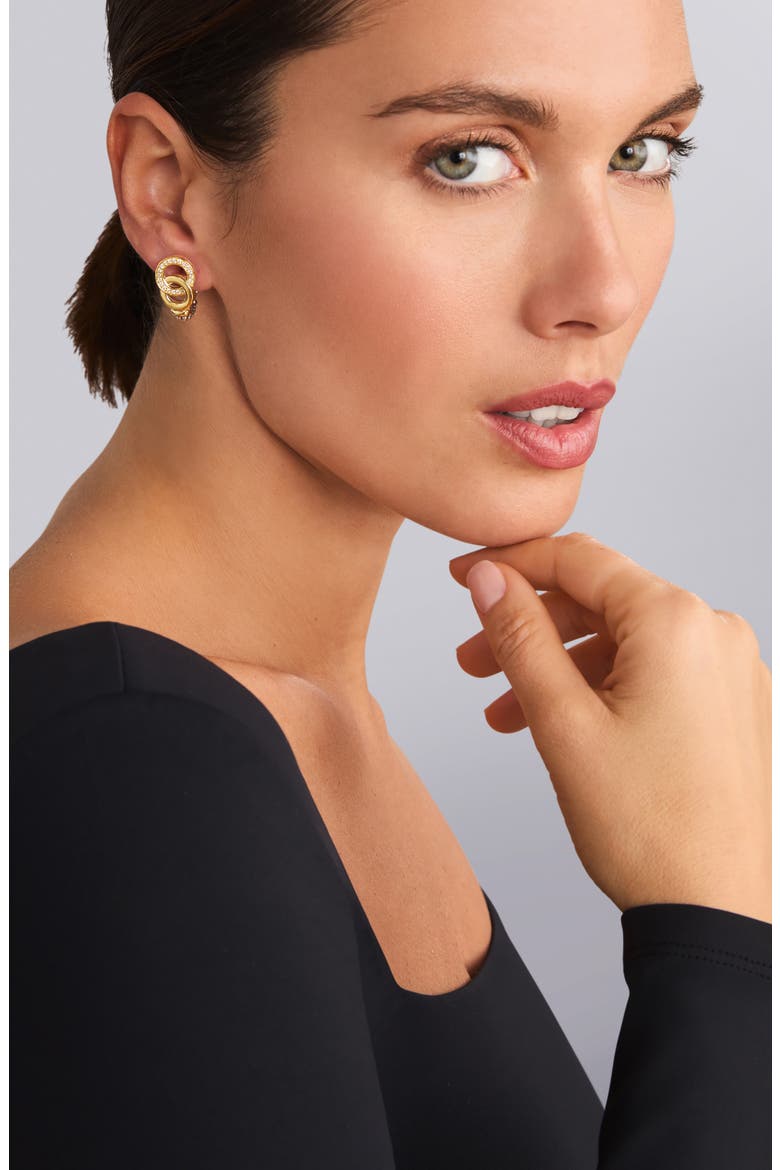 Signature Caviar Interlocking Circle Diamond Drop Earrings, Alternate, color, TWO-TONE