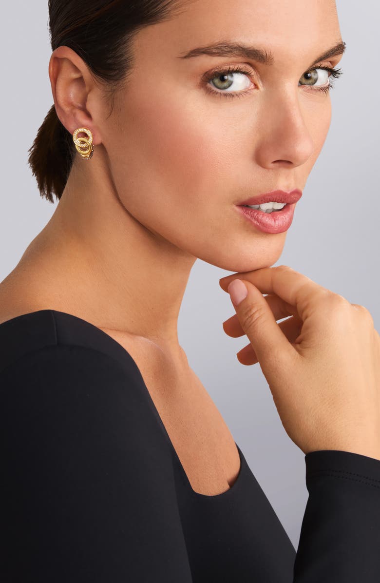 LAGOS Signature Caviar Interlocking Circle Diamond Drop Earrings, Alternate, color,