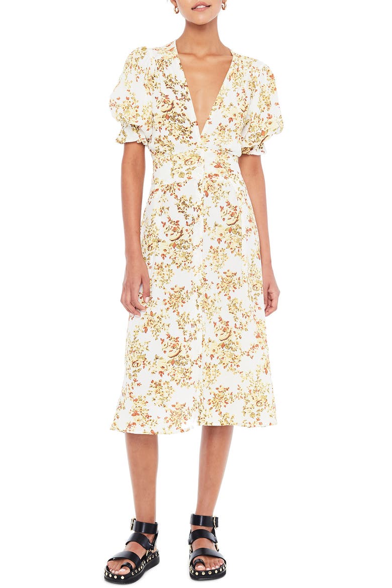 Rafa Floral Midi Dress, Main, color, GOLDIE FLORAL - OFF WHITE