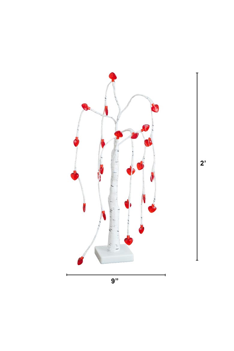 2-ft Pre-Lit Artificial Valentine's Day Willow Tree with 24 Heart Shaped LED Lights, Alternate, color, White