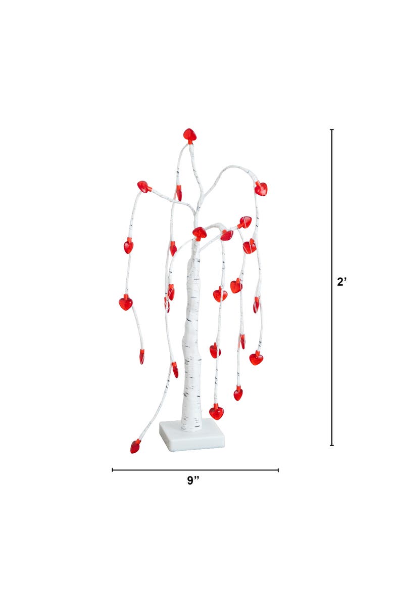 NEARLY NATURAL 2-ft Pre-Lit Artificial Valentine's Day Willow Tree with 24 Heart Shaped LED Lights, Alternate, color, White