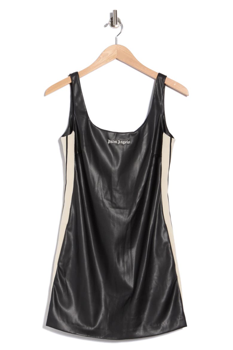 Logo Faux Leather Minidress, Alternate, color, BLACK/WHITE