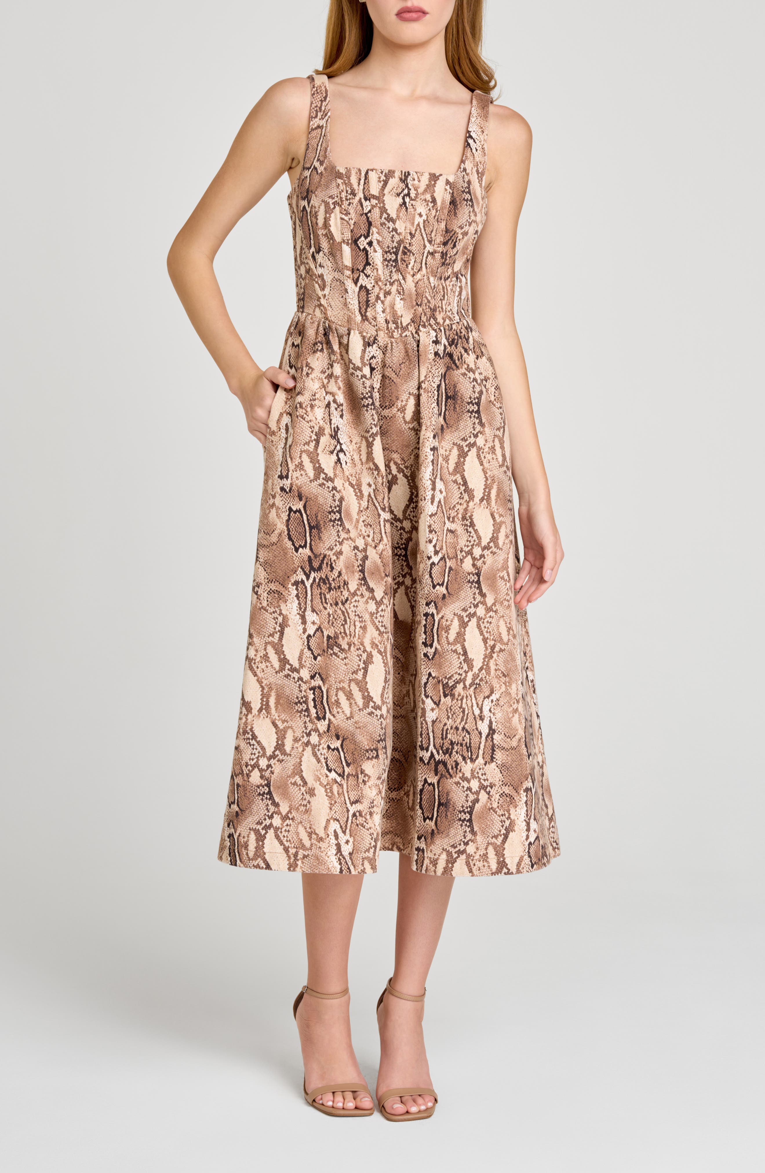 WAYF Savanna Snakeskin Print A-Line Dress