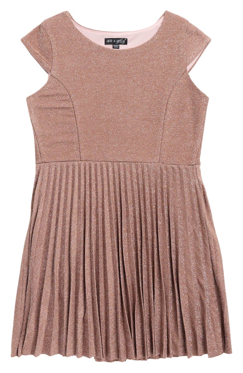 Ava & Yelly Kids' Pleated Skater Dress, Main, color, Rose Gold