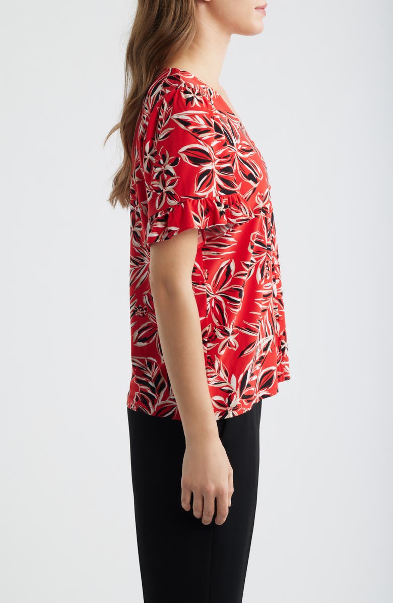 AK ANNE KLEIN Ruffle Accent Short Sleeve Button-Up Shirt, Alternate, color, 