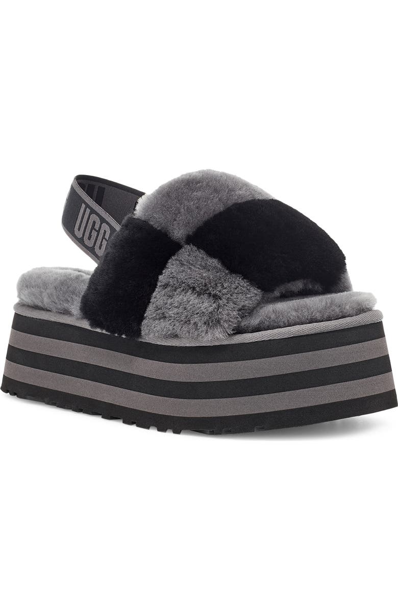 UGG<sup>®</sup> Disco Check Genuine Shearling Slingback Platform Slipper, Main, color,