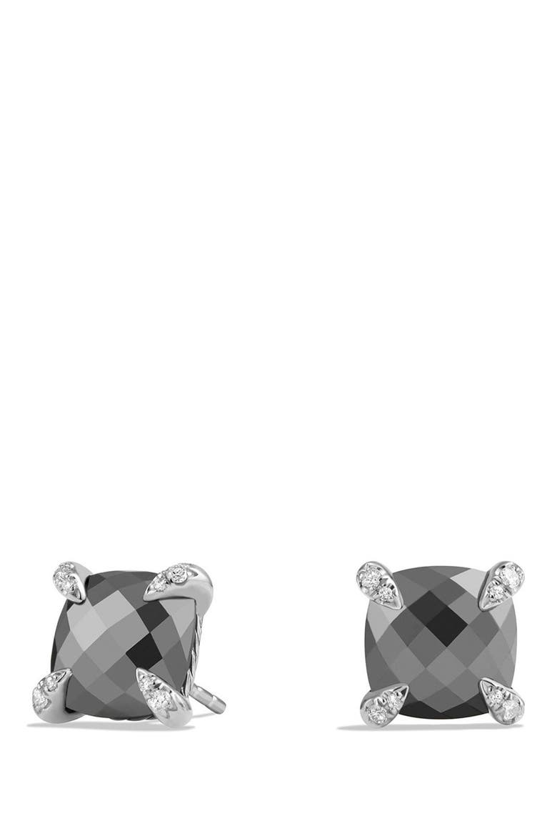 Châtelaine Earrings with Semiprecious Stones & Diamonds, Main, color, SILVER/ HEMATINE