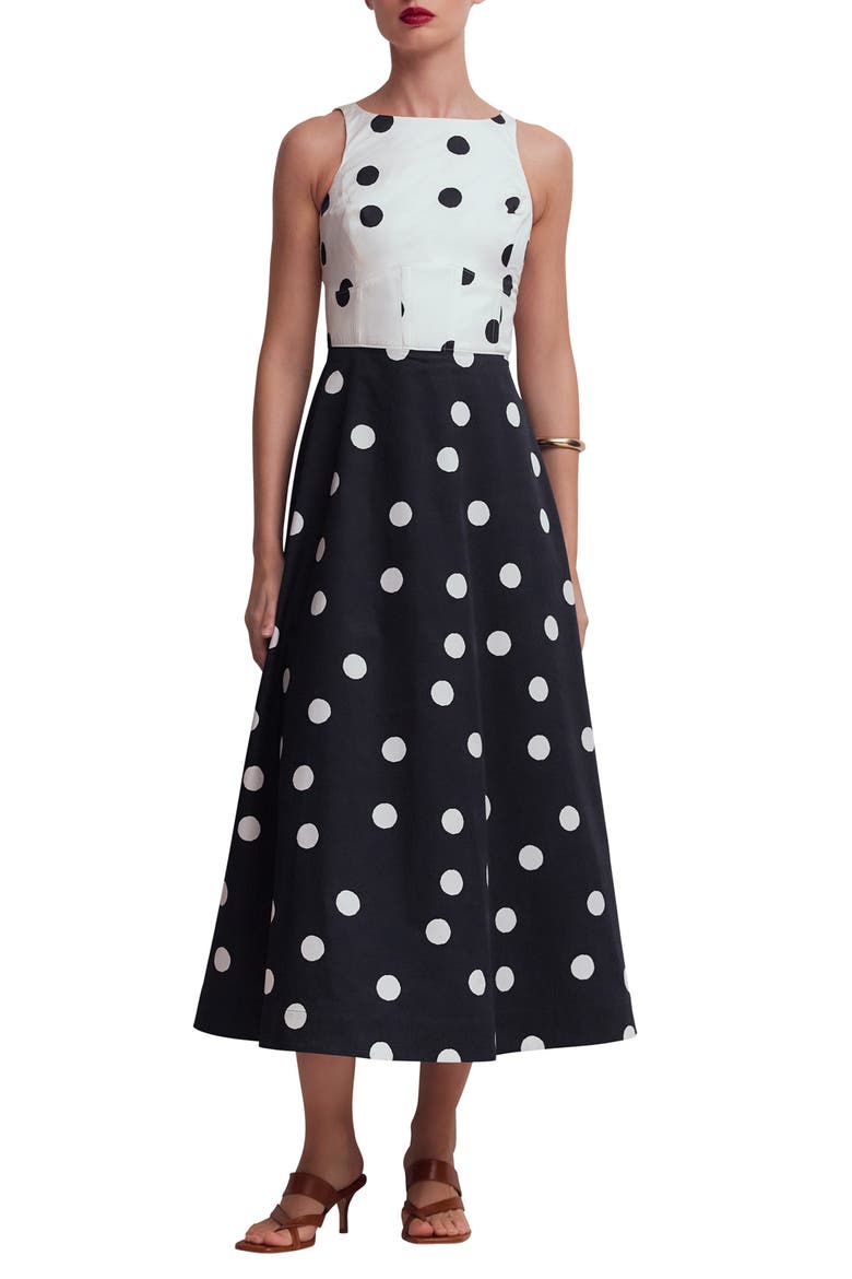 Silvia Boned Bodice Maxi Dress, Main, color, FRENCH NAVY PAINTED SPACED DOT