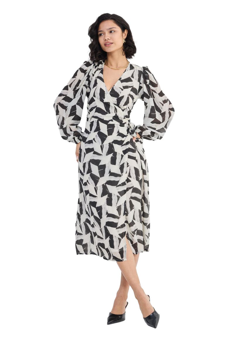 Midi Wrap Dress in Abstract Mosaic, Alternate, color, Noir Shadows