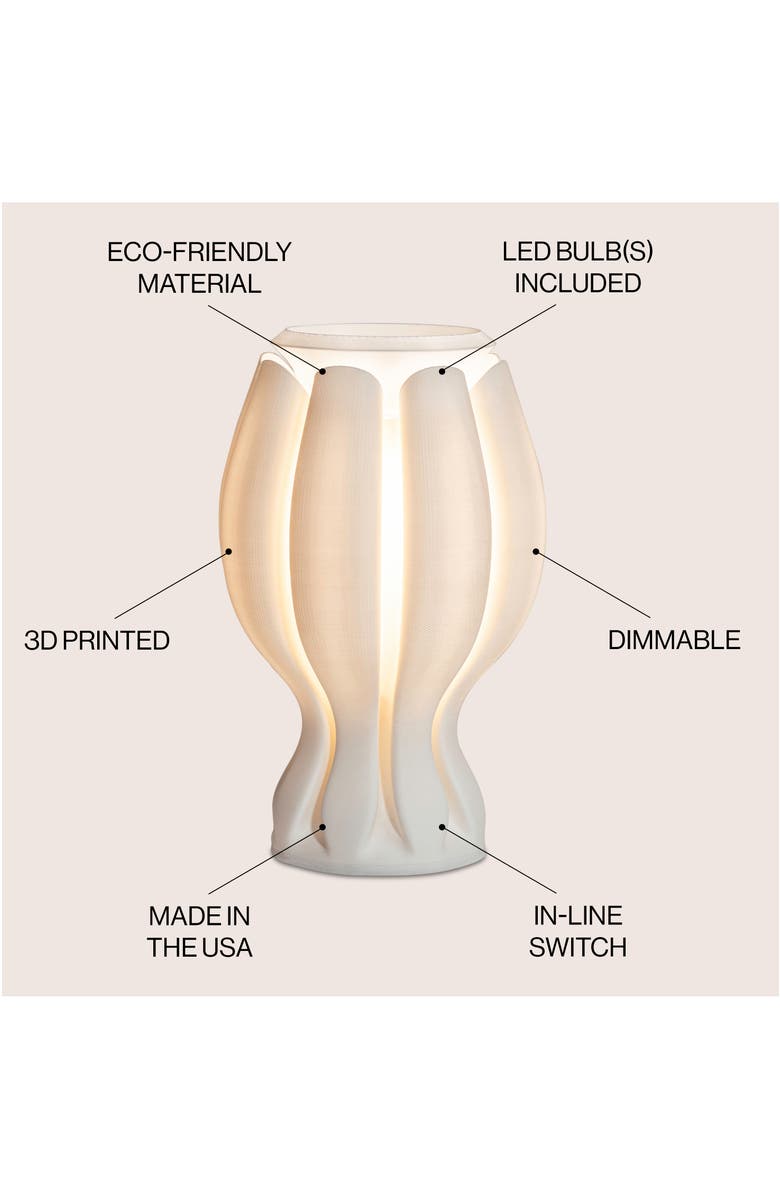 JONATHAN Y Flower 13" Tropical Coastal Plant-Based PLA 3D Printed Dimmable LED Table Lamp, Alternate, color, White