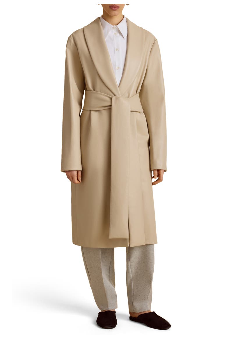 Marina Moscone Belted Robe de Chambre Leather Coat, Alternate, color, Fresco