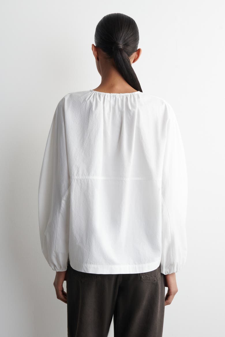 Gathered Pima Cotton Blouse, Alternate, color, WHITE