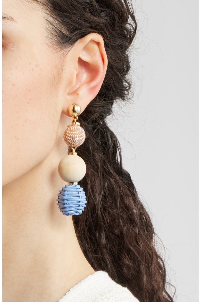 Raffia & Wood Bead Drop Earrings, Alternate, color, BLUE- TAN- ROSE