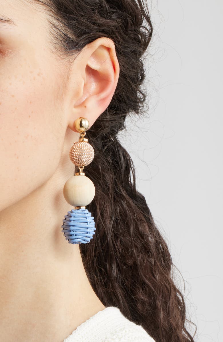 Nordstrom Raffia & Wood Bead Drop Earrings, Alternate, color, Blue- Tan- Rose