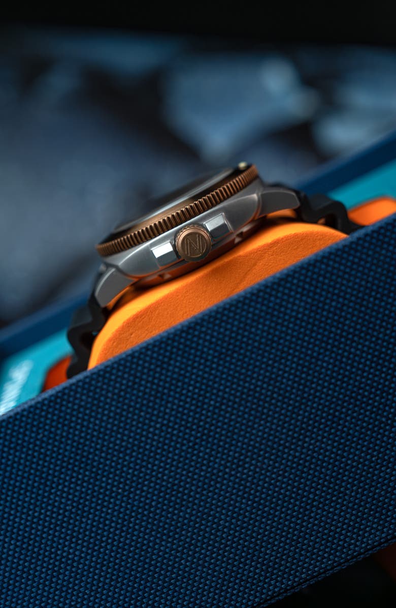 SPINNAKER Hull Titanium Bronze Automatic Lapidary Black Onyx Silicone Strap Watch, 42mm, Alternate, color, 