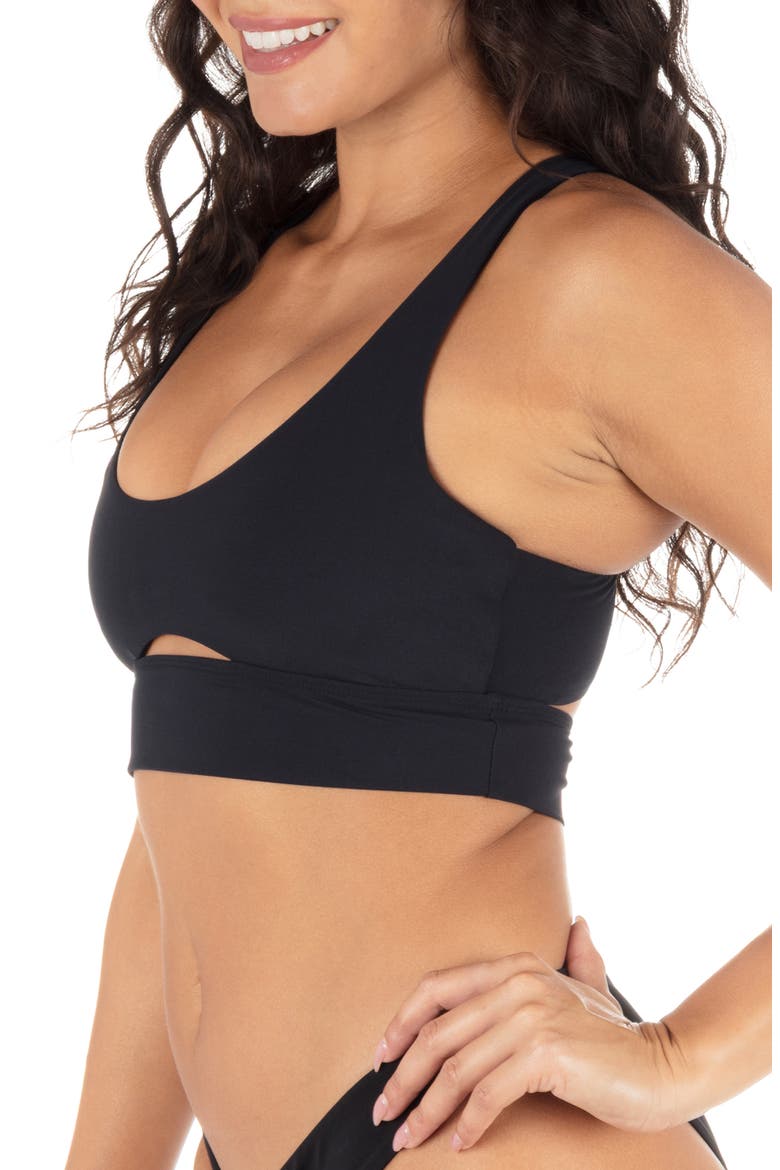 Longline Strappy Bikini Top, Alternate, color, BLACK