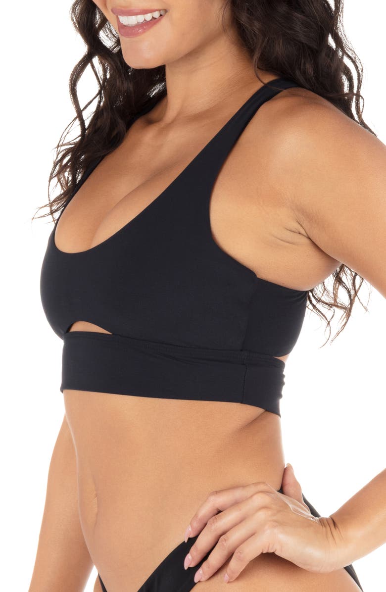 Hurley Longline Strappy Bikini Top, Alternate, color, Black