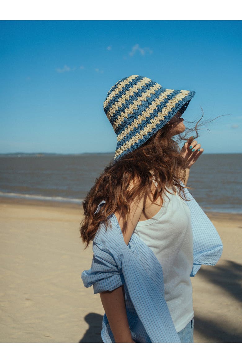 "Linea" Packable Straw Hat, Alternate, color, Blue