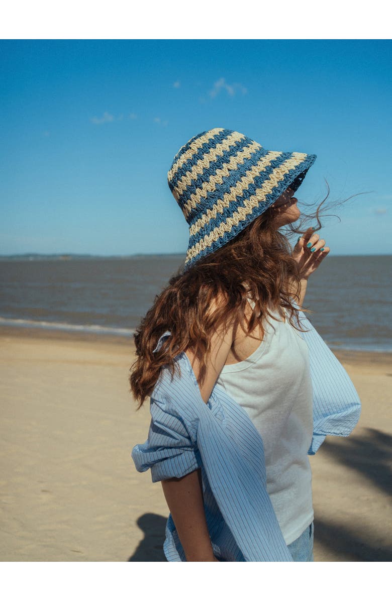 Lost Pattern "Linea" Packable Straw Hat, Alternate, color, Blue