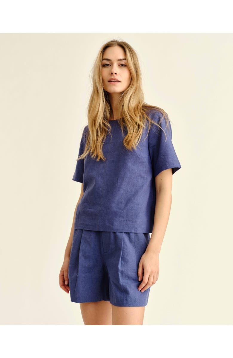 Cartolina Frankie Linen Shorts, Alternate, color, Coastal Indigo