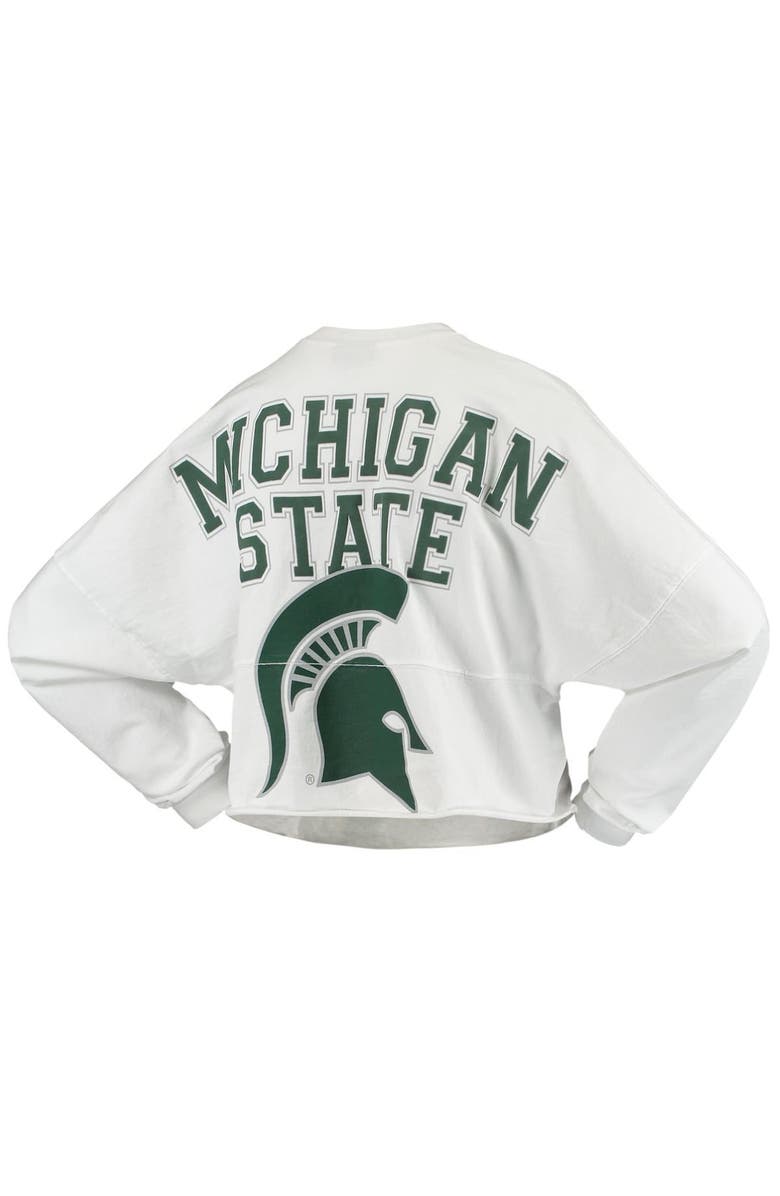 SPIRIT JERSEY Women's White Michigan State Spartans Raw Hem Cropped Spirit Jersey Long Sleeve T-Shirt, Alternate, color, White