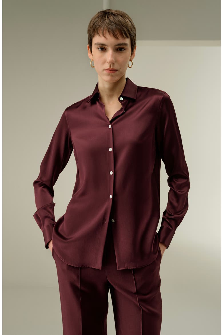 Women's Timeless Silk Charmeuse Shirt, Alternate, color, Pinot Noir