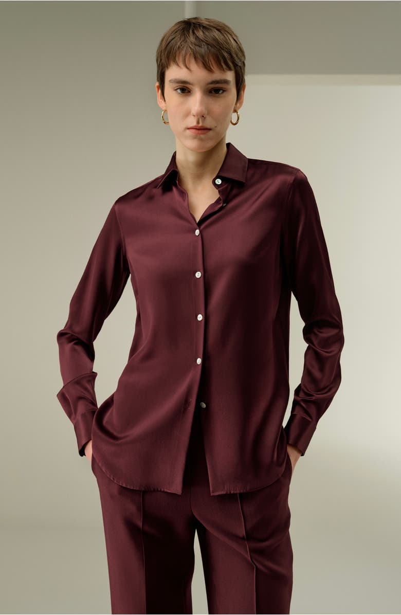 Lilysilk Timeless Silk Charmeuse Shirt, Alternate, color, Pinot Noir