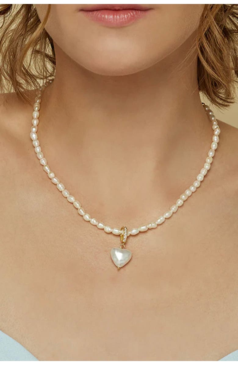 Bearfruit Jewelry Hope Cultured Pearl Necklace with Heart Shaped Charm Pendant, Alternate, color, 
