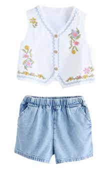 NEXT Kids' Embroidered Vest & Denim Shorts Set
