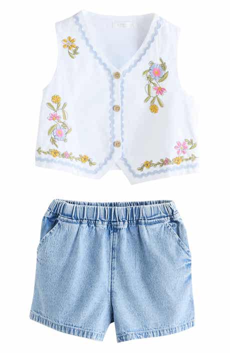 NEXT Kids' Embroidered Vest & Denim Shorts Set