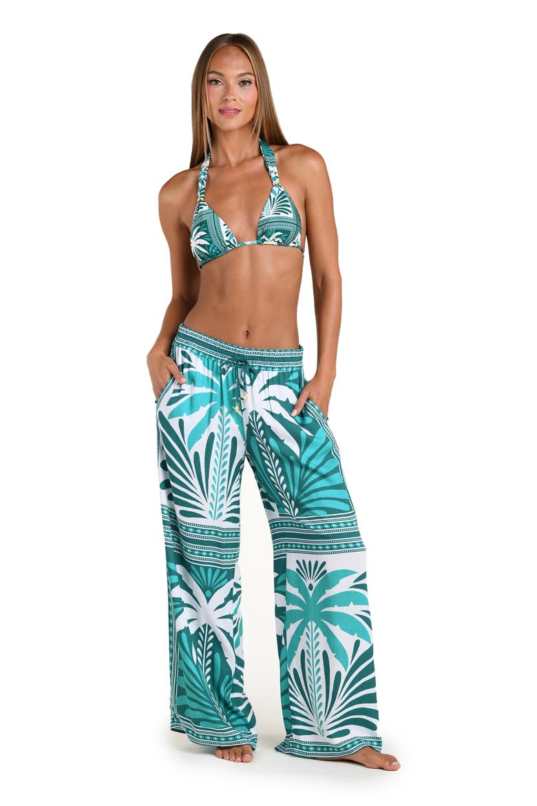 Patchwork Palms Cover-Up Wide Leg Pants, Alternate, color, TURQUOISE