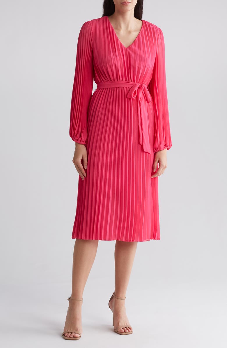 Sam Edelman Long Sleeve Plissé Dress, Main, color, Pretty Pink