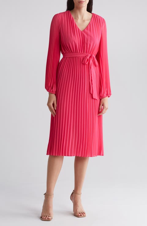 Long Sleeve Plissé Dress