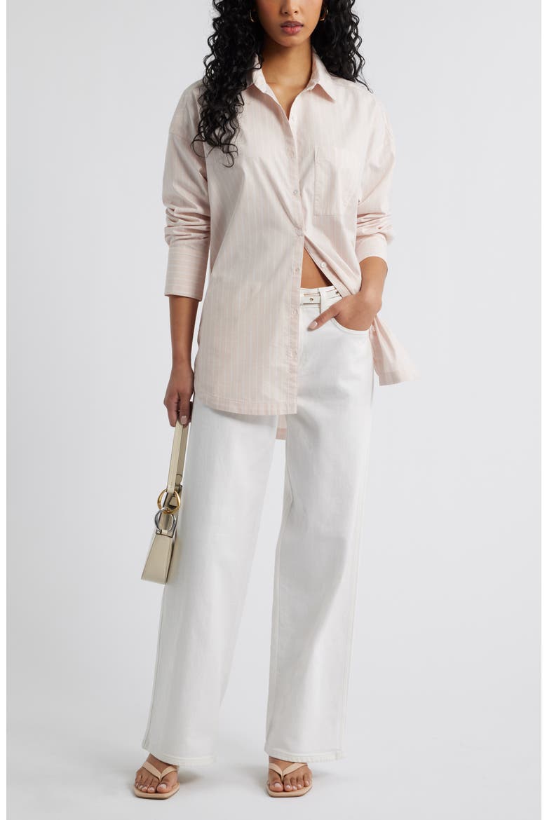 Oversize Poplin Button-Up Shirt, Alternate, color, PINK- WHITE FINE PIN