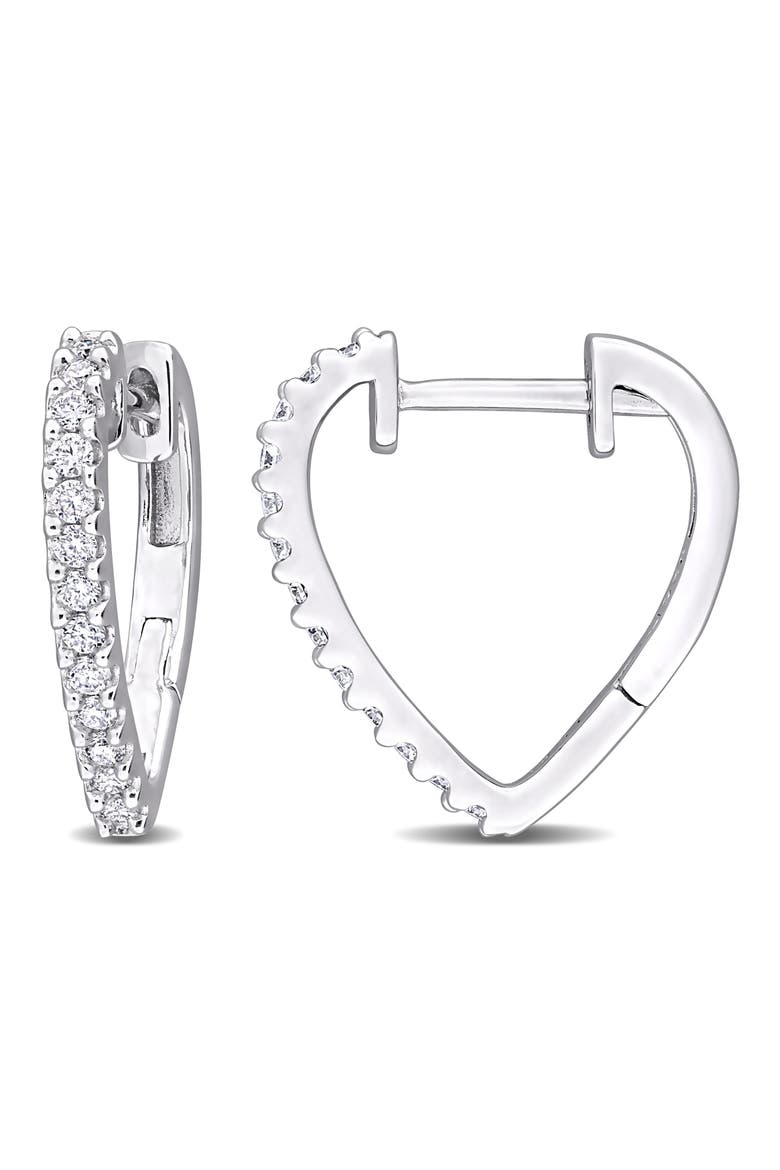 Lab-Created Moissanite Huggie Hoop Earrings, Main, color, SILVER/ WHITE