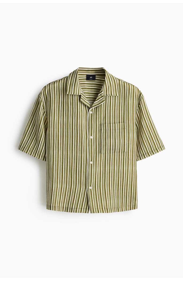 H&M Relaxed Fit Resort Shirt, Main, color, Dark Khaki Green/Striped