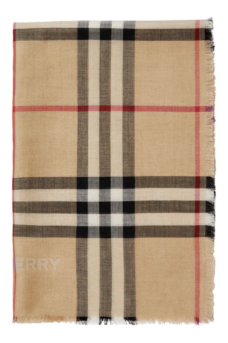 Check Reversible Wool & Silk Scarf, Alternate, color, SAND/ LICHEN