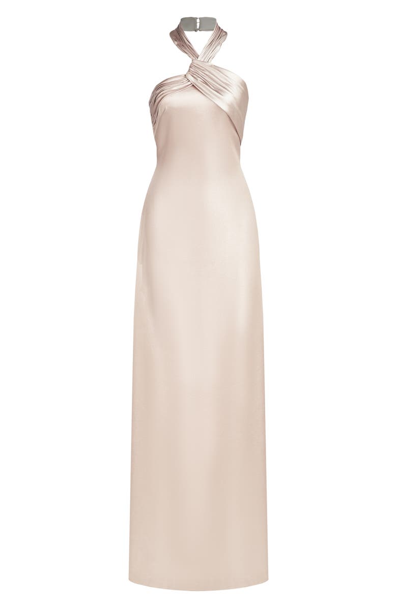 HALSTON Raelynn Halter Neck Metallic Crepe Gown, Alternate, color,